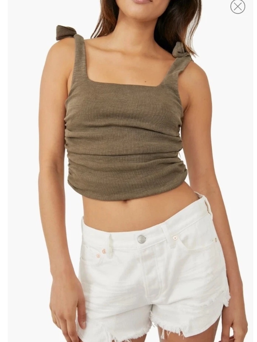 Free People Olive Ribbed Tie-Shoulder Crop Top